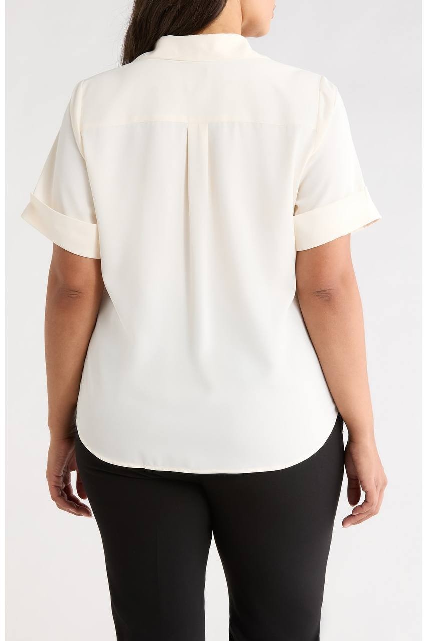 Anne Klein Women’s Short Sleeve Button‑Up Shirt White Dove 1X NWT $69