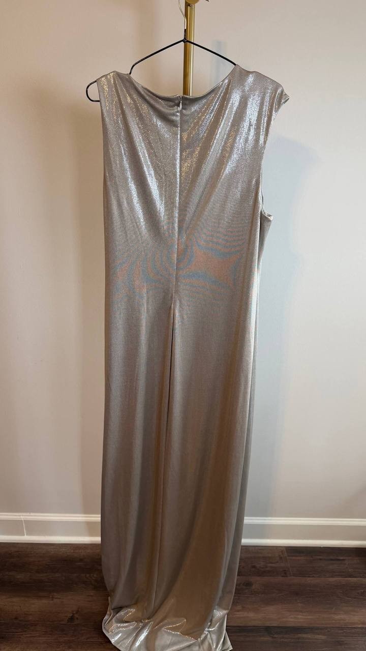Lauren Ralph Lauren Metallic Jersey Column Gown Silver 8 NWT $265