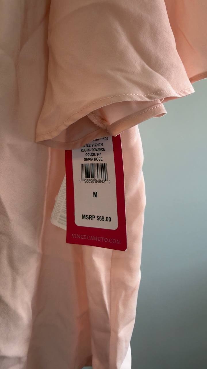Vince Camuto Women’s Tie Neck Flutter Sleeve Top Sepia Rose M NWT $69