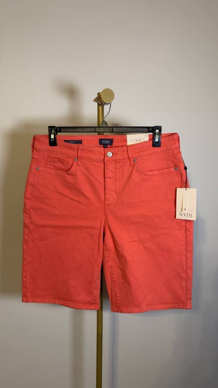 NYDJ Briella 11" Denim Shorts Side Slits Coral 14 NWT $74