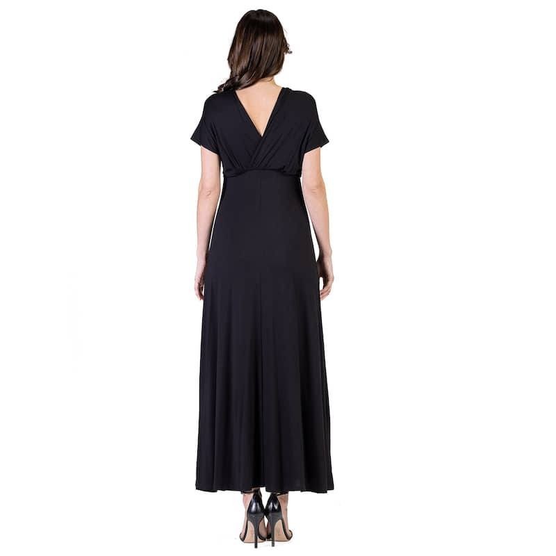 24Seven Comfort Apparel Women’s Cap Sleeve V‑Neck Maxi Dress Black 1X $92.99 NWT