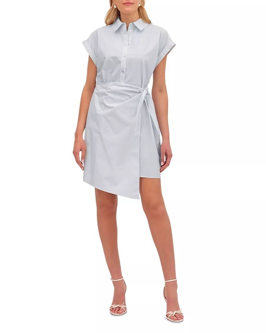 Bagatelle Collection Poplin Wrap Dress M NWOT Pale Sky Lightweight Chic msrp$119