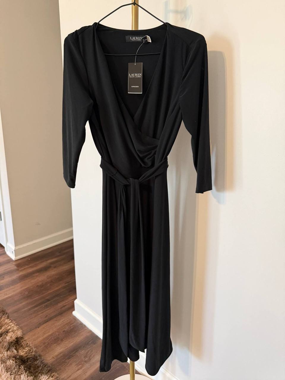 Lauren Ralph Lauren Surplice Jersey Dress BLACK SIZE 0 NWT Elegant MSRP$145