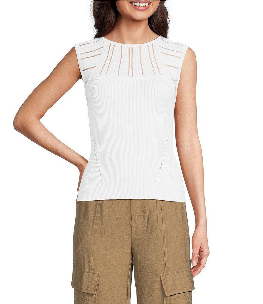 DKNY Ivory Knit Illusion Sleeveless Top – Size L – NWT