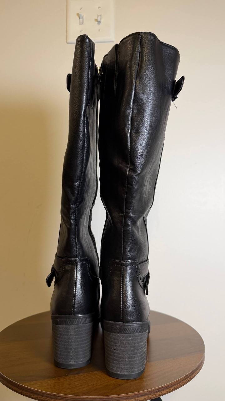 Dr. Scholl’s Prairie Riding Boots 7.5M Black Synthetic Block Heel NIB msrp $160