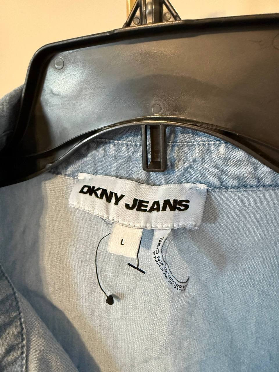 DKNY JEANS Chambray Belted Midi Dress Light Blue L Good Pre‑Owned MSRP$175