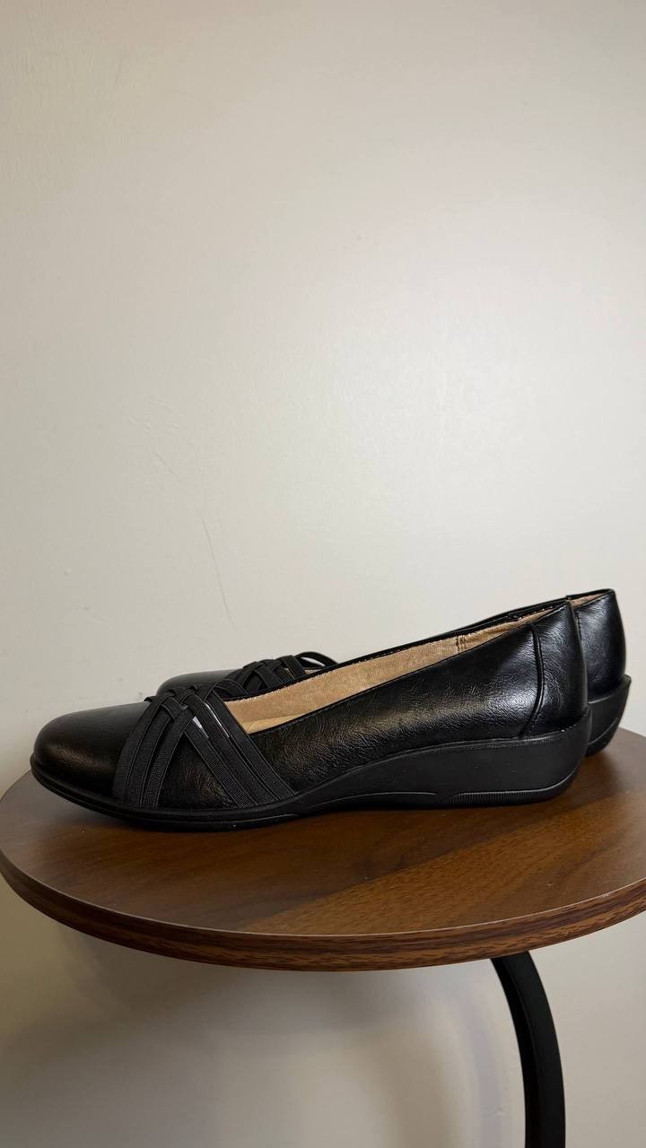 LifeStride Incredible 2 Flats 9W Black Faux Leather Slip‑On Wedge NIB msrp$79.99