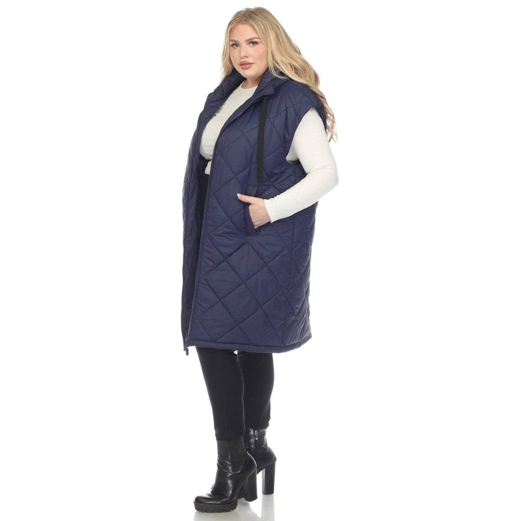 White Mark Plus Size Diamond Quilted Hooded Puffer Vest Blue 2XL NWT $104