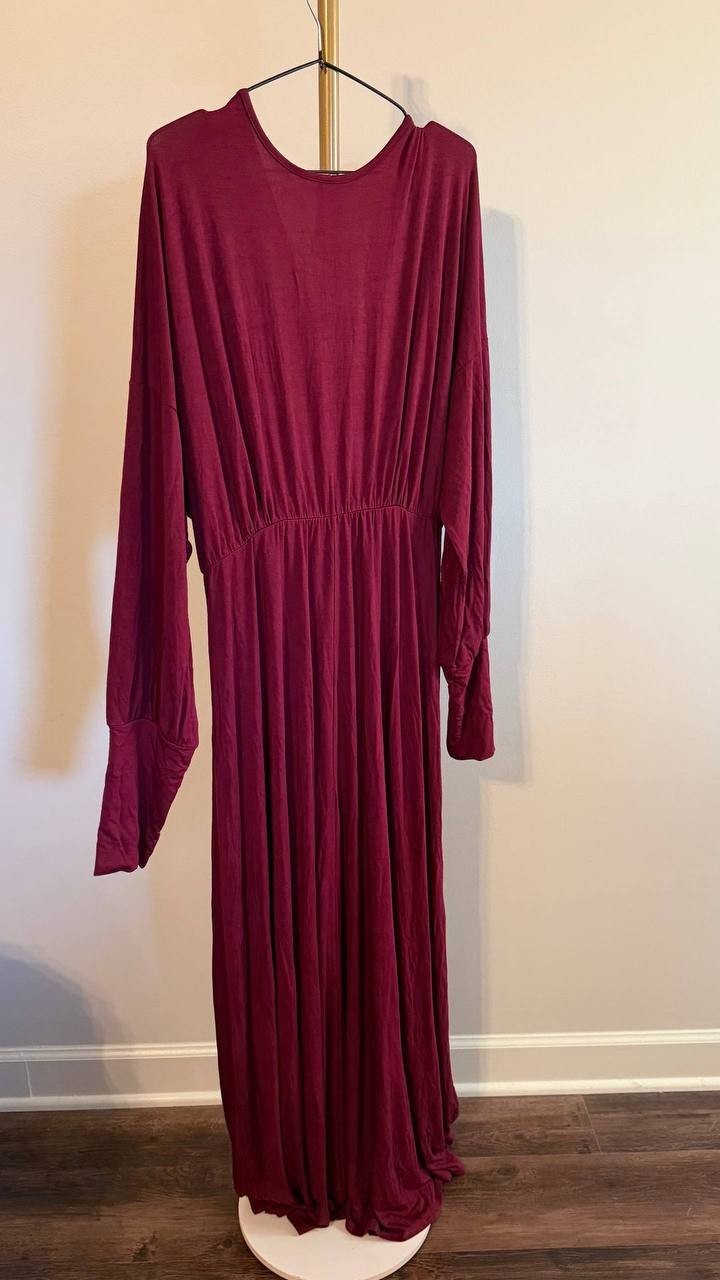 24Seven Comfort Apparel Women’s Bishop Sleeve Maxi Dress Wine 2X $101.99 NWT