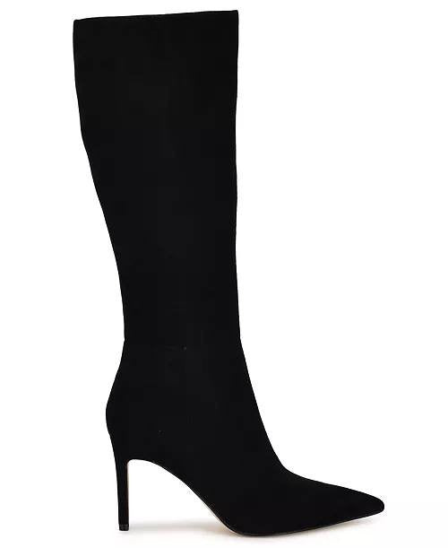 Nine West Cook Tall Stiletto Dress Boots Black 6M Suede Knee High $249 NWB