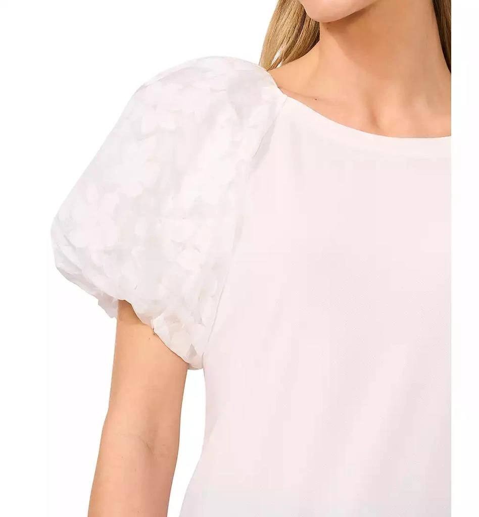 CeCe Floral Puff‑Sleeve Round‑Neck Tee – Size L – NWT – $59