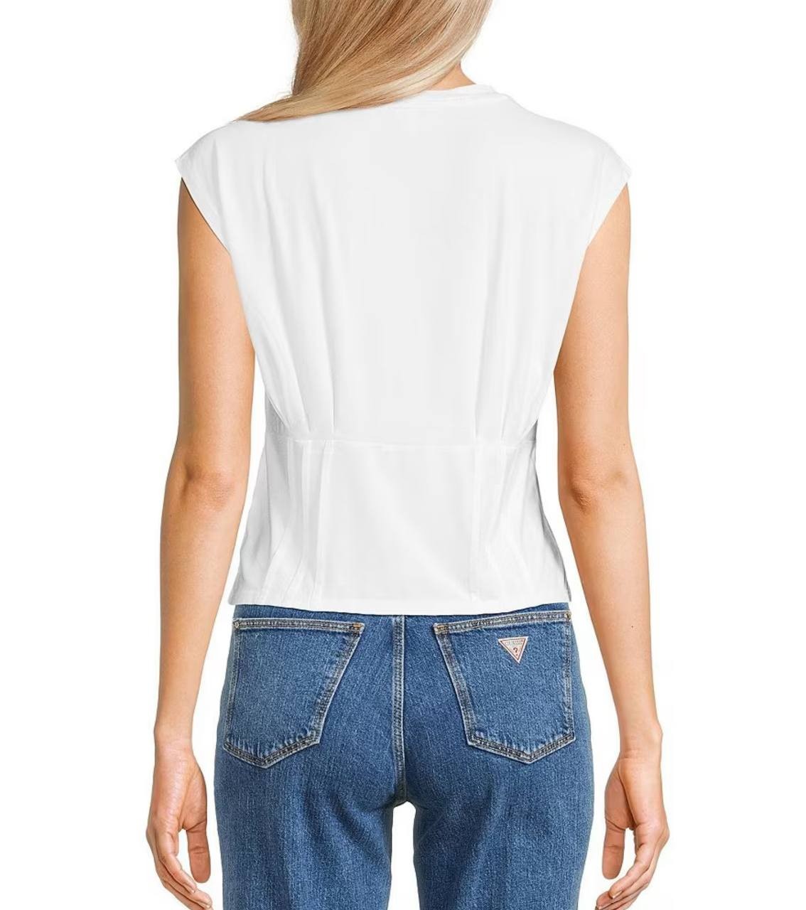 Guess Karmen Corset T-Shirt XS White Cap Sleeve Stretch Fitted NWT