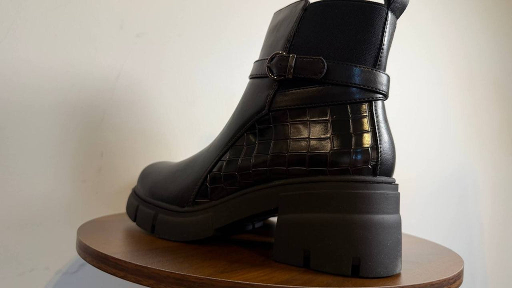 GC Shoes Dawn Booties 8 Black Block Heel Almond Toe Lug Sole NIB msrp$99.99