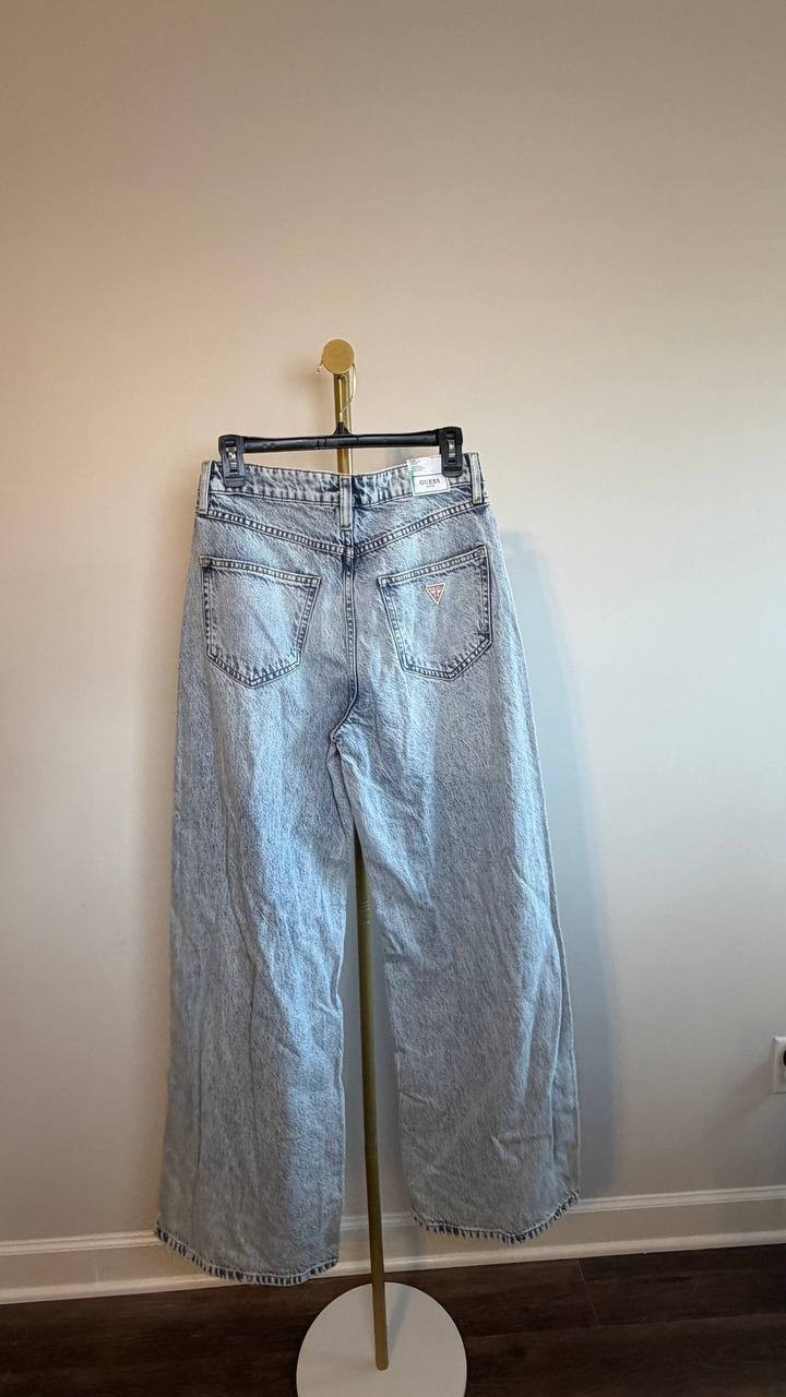 Guess Eco Bellflower Wide‑Leg Jeans Jersey Blue 27x32 NWT $118