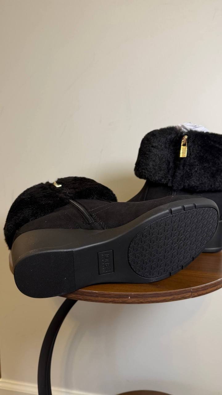 Jones New York Carlyta Cozy Wedge Booties Black 7.5M Microsuede MSRP $89.50 NWB