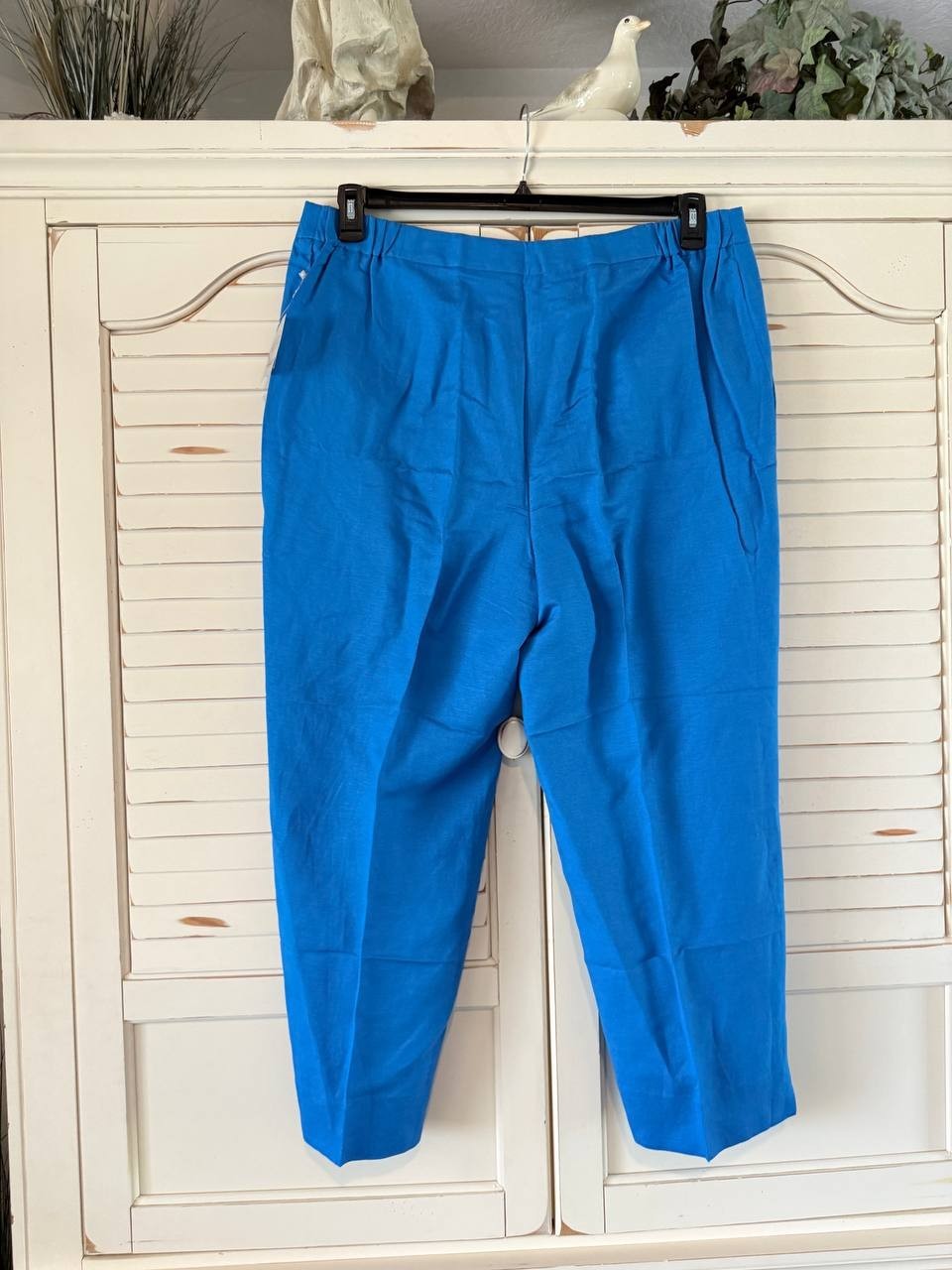 Kasper Pants 16W Blue Linen Blend Straight Leg Mid Rise Fly Front Career NWT