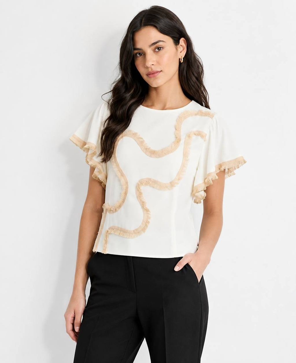 Rivir Woven Short Sleeve Ruffle Top Cream M NWOT $65