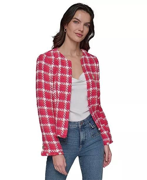 Karl Lagerfeld Paris Women’s Open‑Front Tweed Jacket Red White 8P $179 NWT