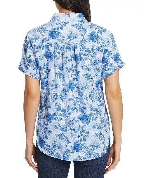 Gloria Vanderbilt Daisy Shirt M Blue Floral Short Sleeve Top New No Tags