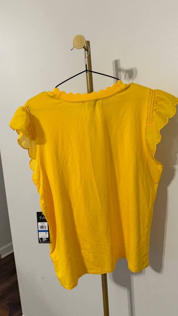 Karl Lagerfeld Blouse Ruffle Sleeveless Polyester Yellow 1XL NWT