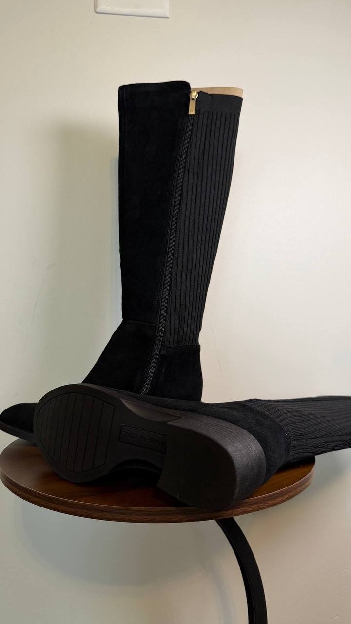 Kenneth Cole Levon Boots 6.5M Black Suede Tall Wide‑Shaft Round Toe NIB msrp$220