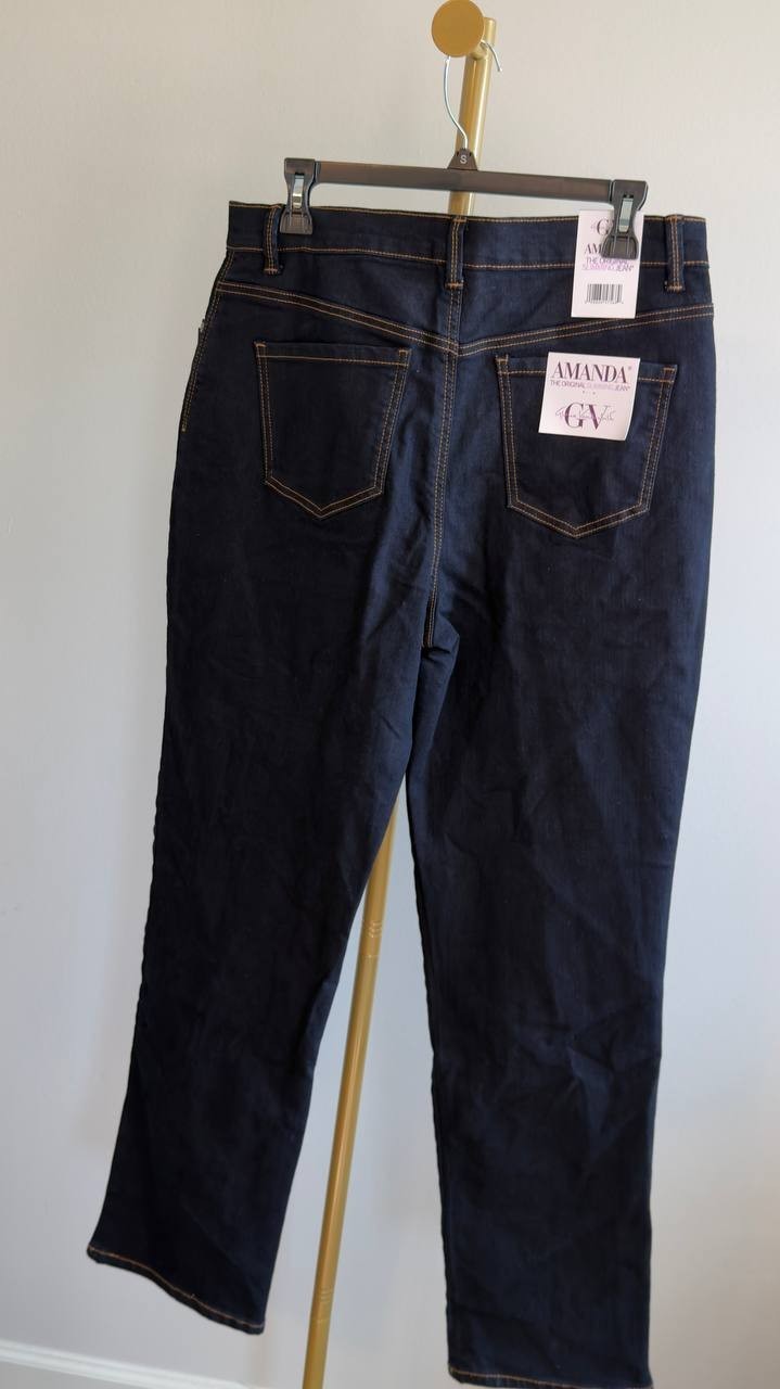 Gloria Vanderbilt Amanda Classic Straight Jeans Rinse Noir 12 NWT $52