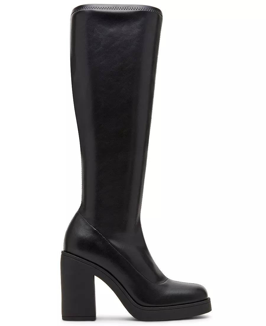 Madden Girl Dreammerr Boots 7 Black Stretch Knee‑High Block Heel NIB msrp$99