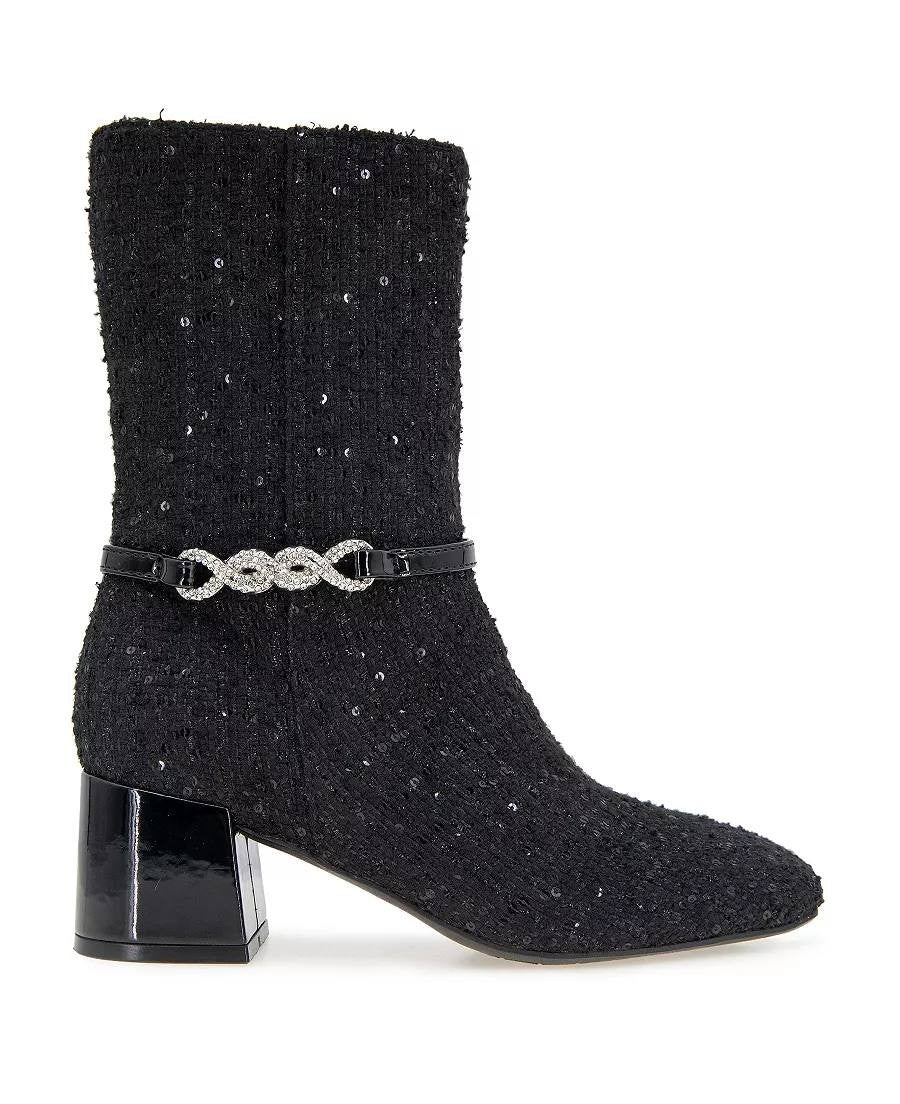 Kenneth Cole Reaction Lacey Booties 8.5M Black Fabric Square Toe NIB msrp$129