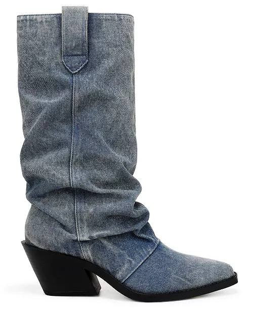 Wild Pair  Block Heel Boots  Denim  7  New  $79.90