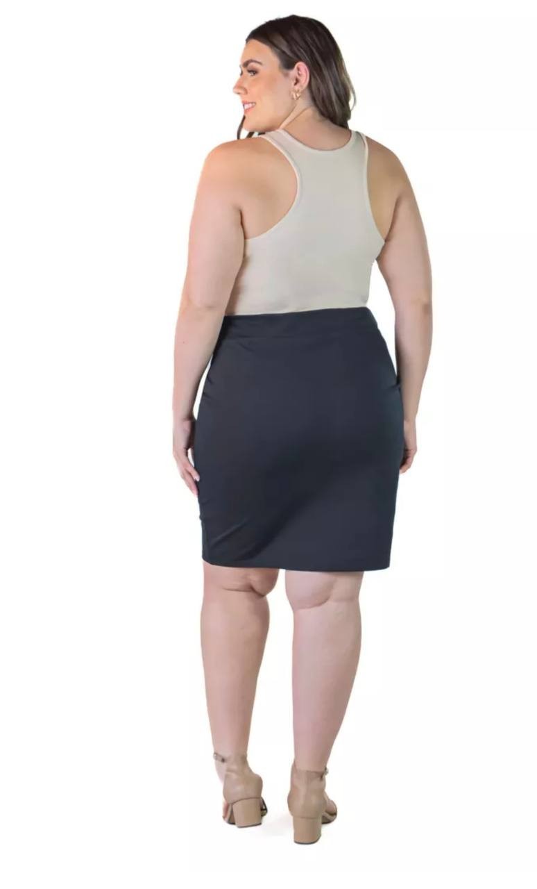 24seven Comfort Apparel Elastic Waist Knee Length Pencil Skirt Black PXL NWT $70