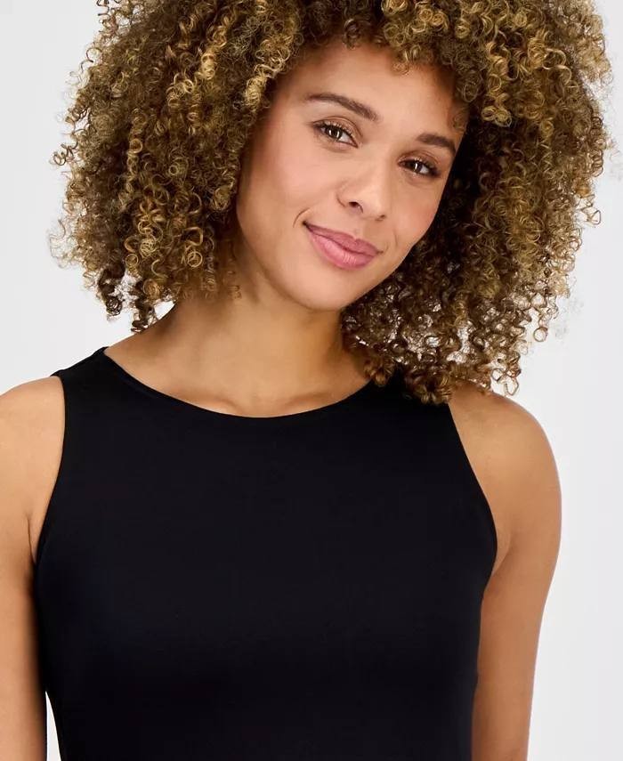 Anne Klein Sleeveless Mixed‑Media Midi Dress Black L NWT $129