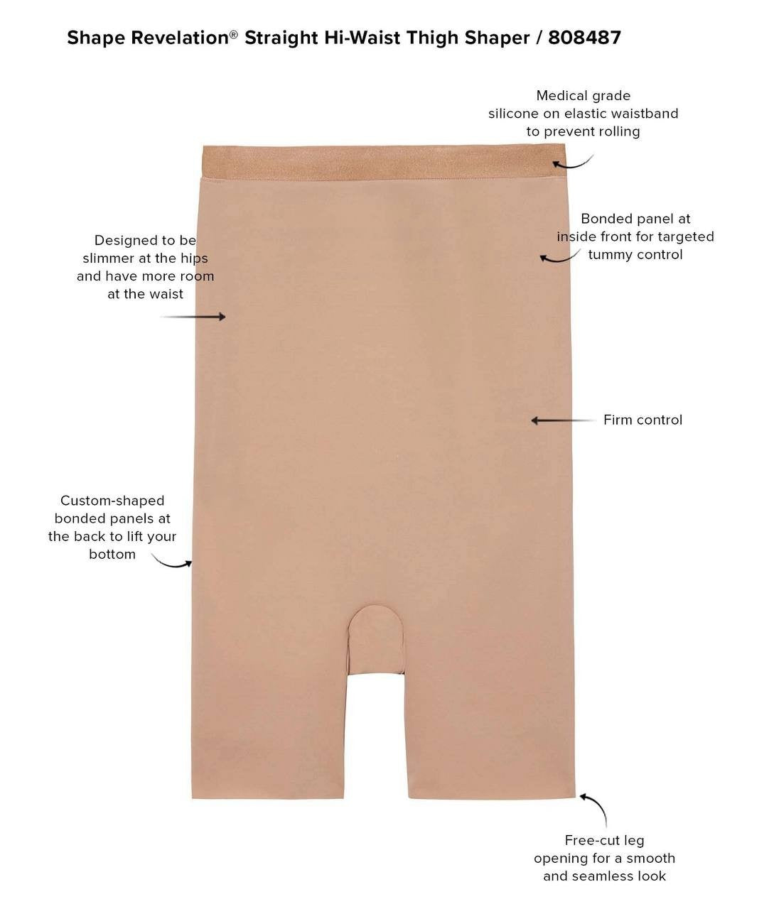 Wacoal Shape Revelation Straight Hi-Waist Thigh Shaper 808487 Beige Size 2XL