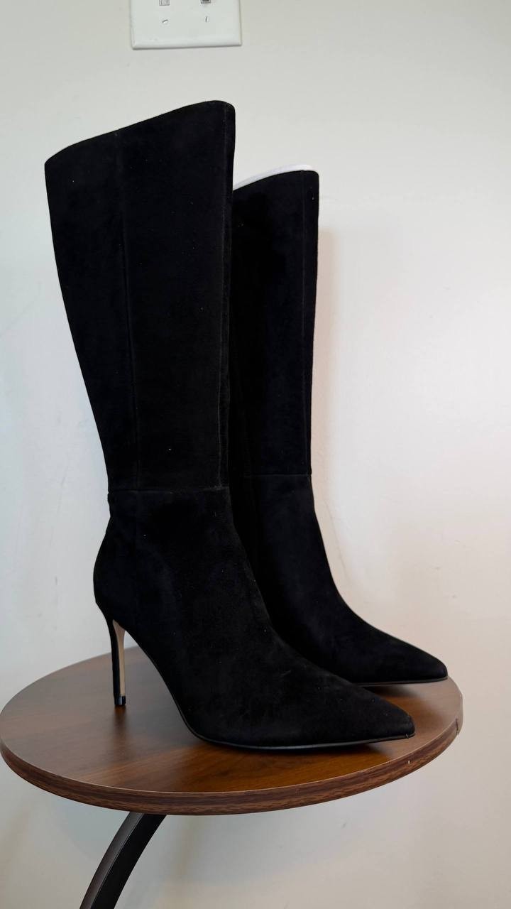 Nine West Cook Tall Stiletto Dress Boots Black 6M Suede Knee High $249 NWB