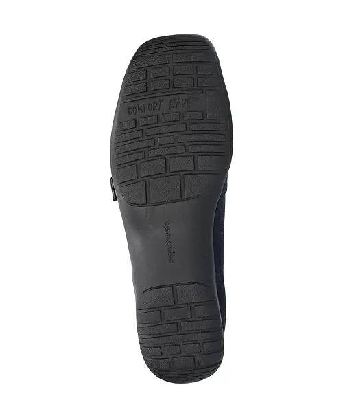 Easy Street Cinnamon Slip‑Ons 9 Navy Faux Leather Square Toe Comfort NIB msrp$60