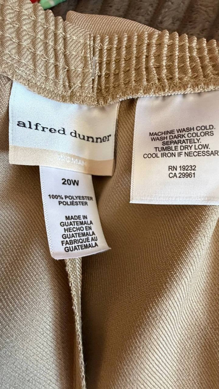Alfred Dunner Women’s Plus Pull‑On Straight‑Leg Pants Stone 20W $42.50 NWOT