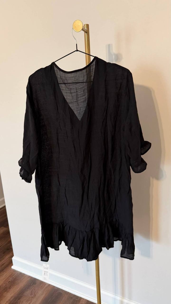 Cupshe Black Ruffled Swim Cover‑Up Dress Size L NWT Beachwear Summer msrp$53