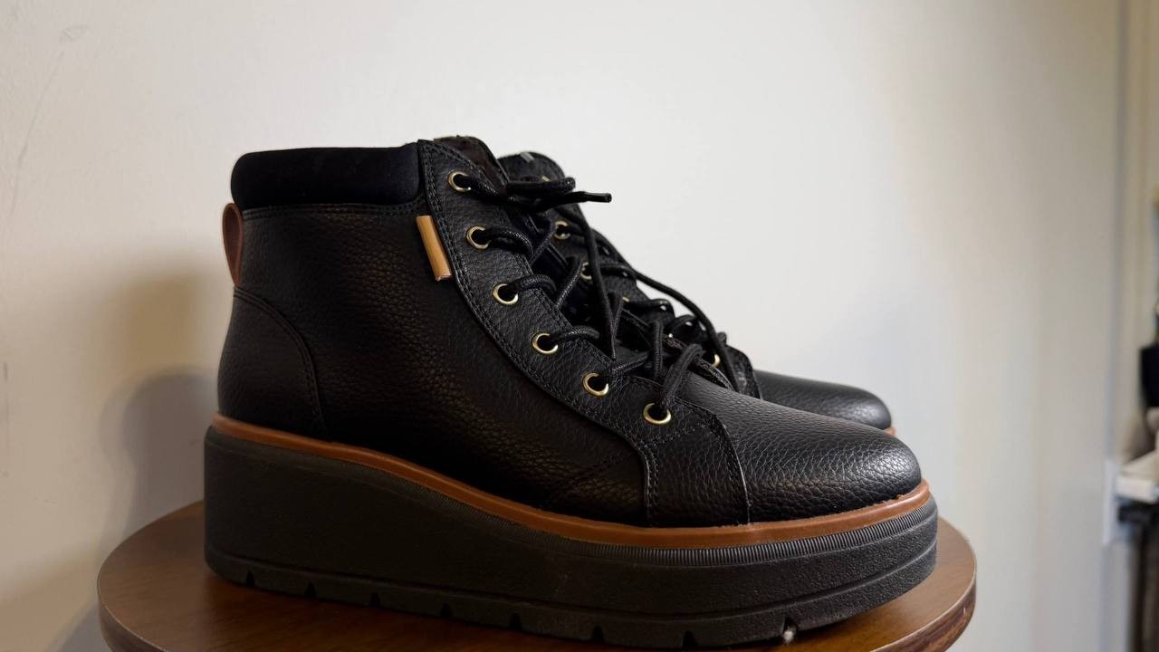 Dr. Scholl’s Nice Day Max Alpine Boots 7M Black Faux Leather Wedge NIB msrp$125