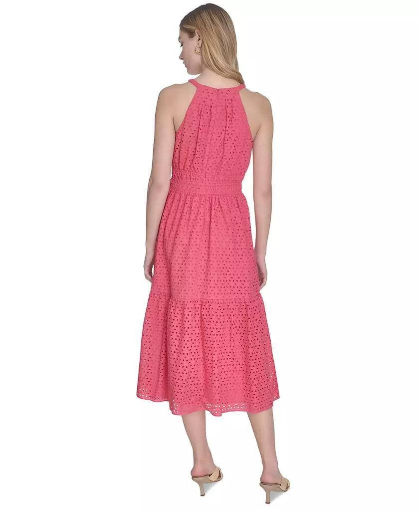 Vince Camuto Petite Cotton Tie‑Neck Tiered Dress Coral 12 NWOT $158