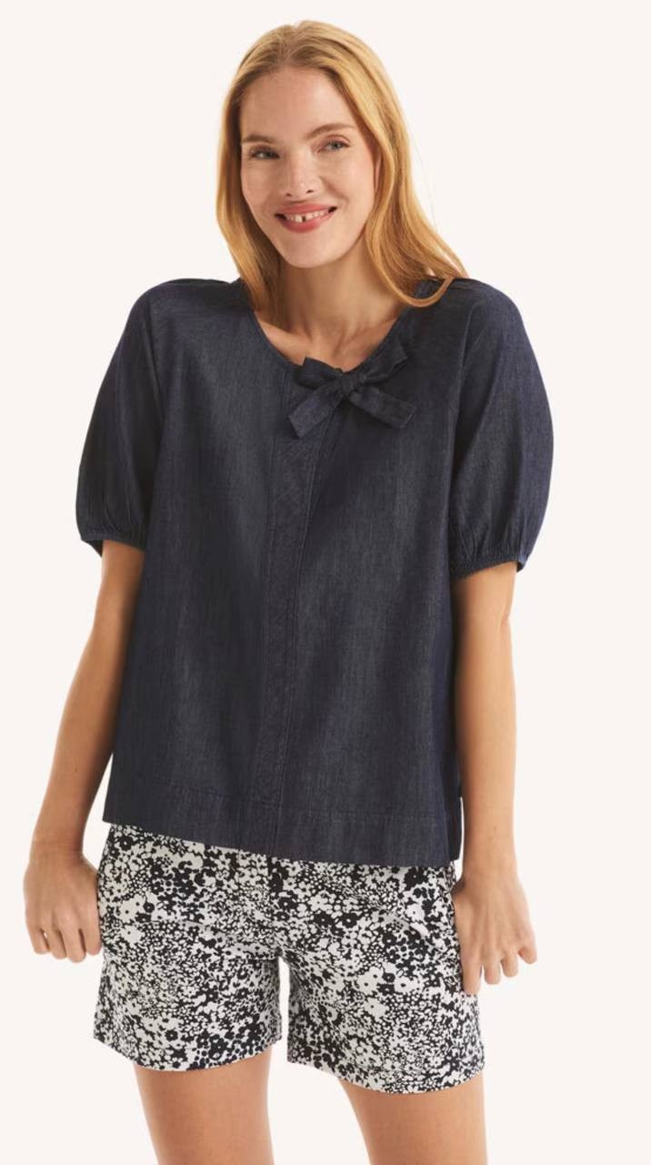Nautica Women’s Chambray Side‑Bow Blouse Chambray M NWT $69.50
