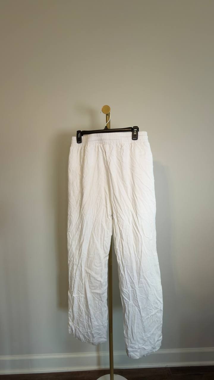 CeCe Drawstring Linen Blend Pants Ultra White M NWT $89