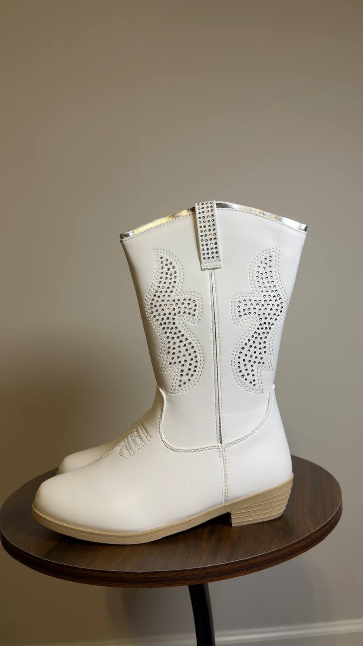 Kensie  Girl  Cowgirl  Boots  White  Man‑Made  3  New  With  Box  $40