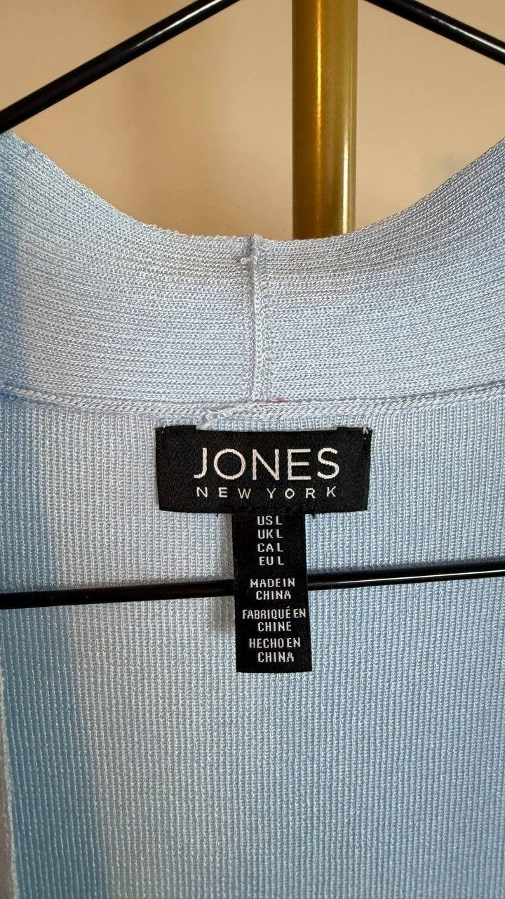 Jones New York Women’s Blue Open-Front Ribbed-Edge Cardigan Size L NWOT $89.50
