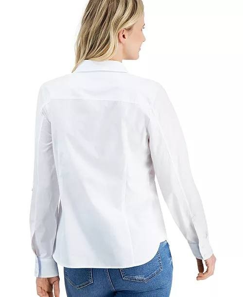 Nautica Women’s Roll‑Tab Button‑Front Shirt White L Pre‑Owned Excellent $64.50