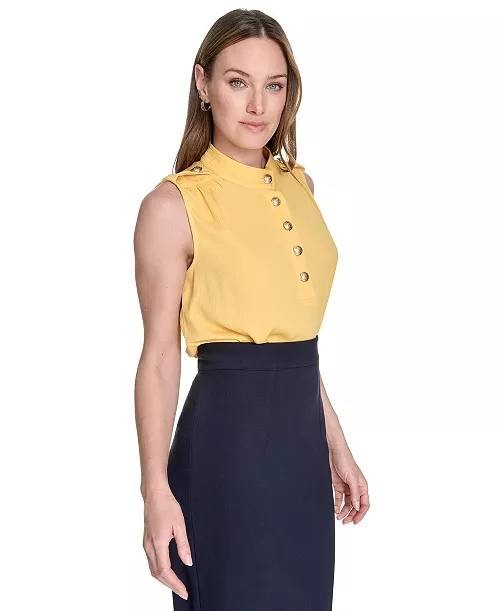 Tommy Hilfiger Women’s Button‑Front Epaulet Blouse Yellow $79 NWT