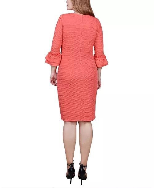 NY Collection Petite Textured Knit Dress Coral PXL $58 NWT
