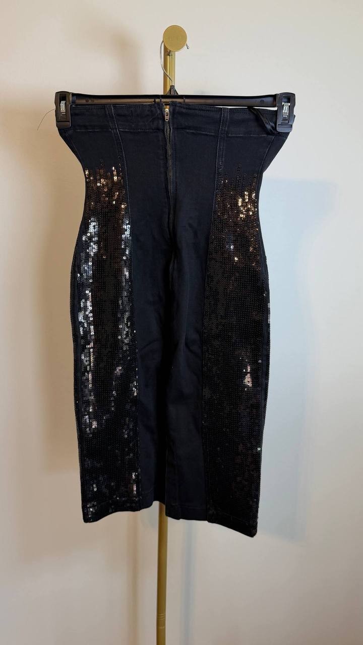 Guess Pamela Strapless Sequin Denim Dress Black Size S NWT $238