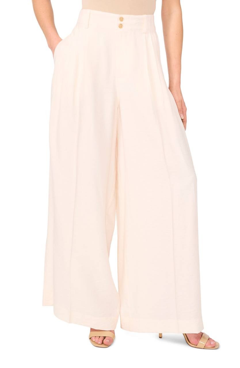 CeCe Pleated High‑Waist Wide‑Leg Pants Ivory size 4 NWT Modern Chic msrp$119