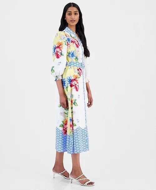 T Tahari Printed 3/4‑Sleeve Midi Shirt Dress 6 Porto Garden NWT $178