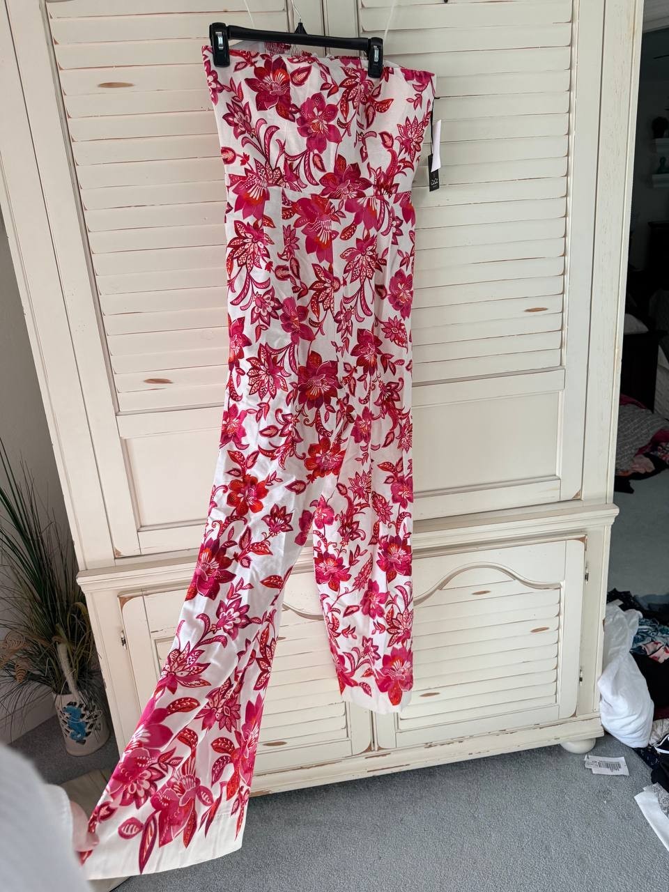 CeCe Jumpsuit M Romance Pink Strapless Smock Back Wide Leg NWT MSRP $129