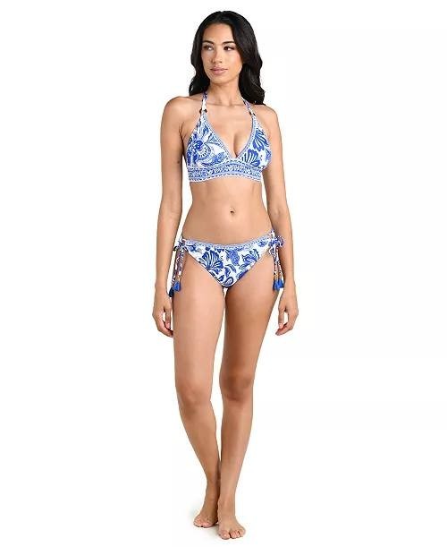 La Blanca Botanical Brocade Halter Bikini Swim Top Lapis 6 NWT $95